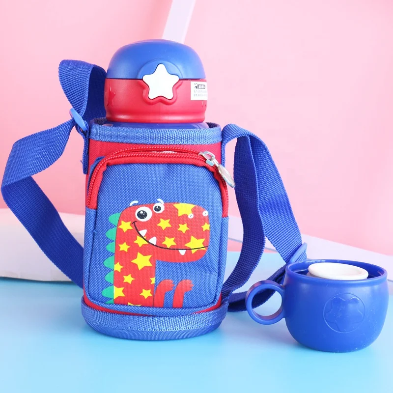 Superior quality baby food grade 316 stainless steel straw  double covers Cartoon kids drinking bottle mug children vacuum cup