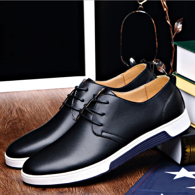 
British Men Casual Leather Shoes Lace-up Sneakers Oxford Breathable New Men Dress Shoes Slip On Comfort Loafer Shoes Male Homme 