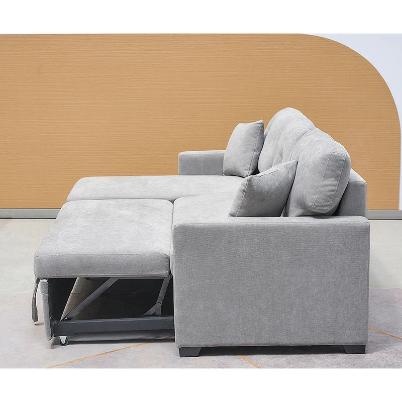 Grey Fabric Convertible Sofa Bed With Storage & USB Charging