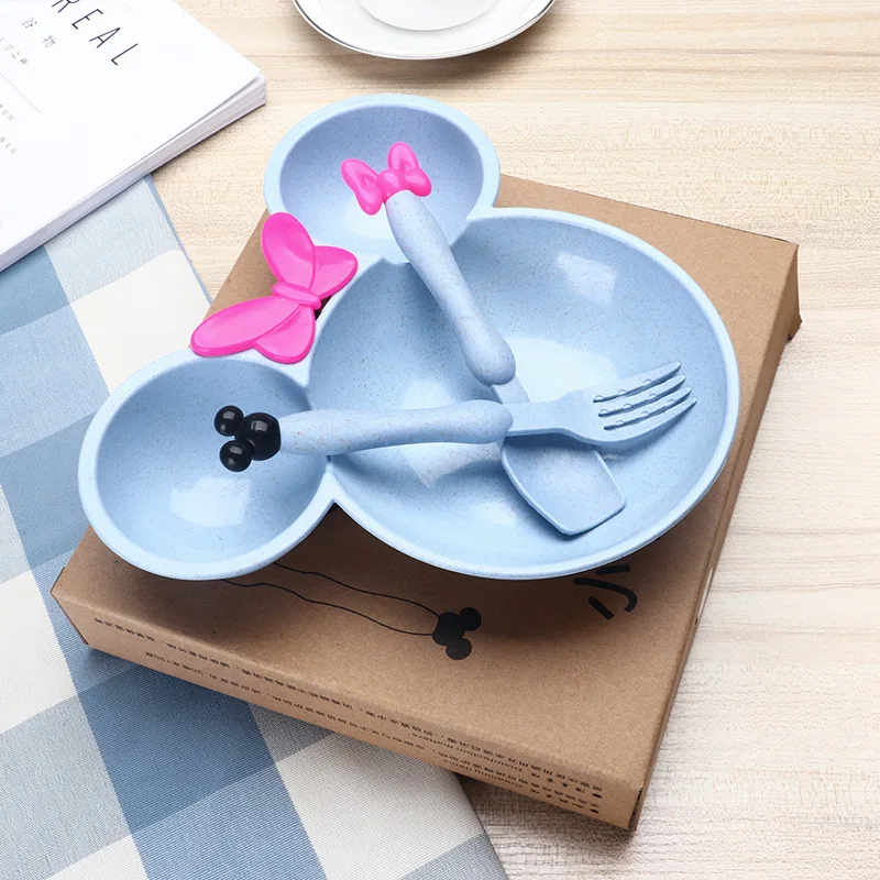  Wheat straw cartoon bowl set Mickey fork spoon cute lovely personality children