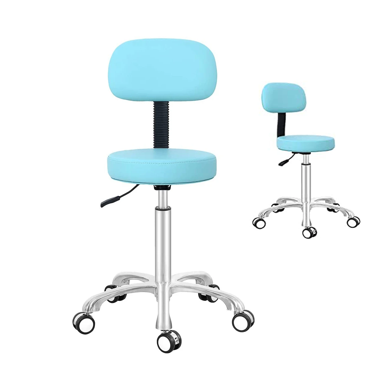 Modern Swivel Kitchen Counter Bar Chair Stool with Wheels Foot Spa Light Blue Nail Salon Stool Chair with Wheels Beauty Salon