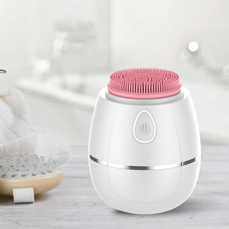 
New Design White Electric Custom Logo Silicone Wash Face Clean Brush With Dust Cover 