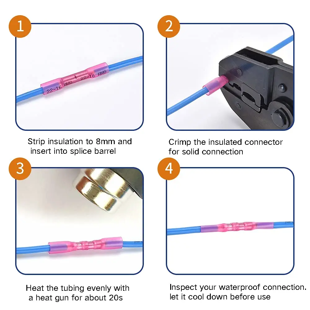 Красные термоусадочные стыковые соединители, 22-16 AWG, изолированные обжимные соединители для проводов, водонепроницаемый электрический соединитель, 100 шт.