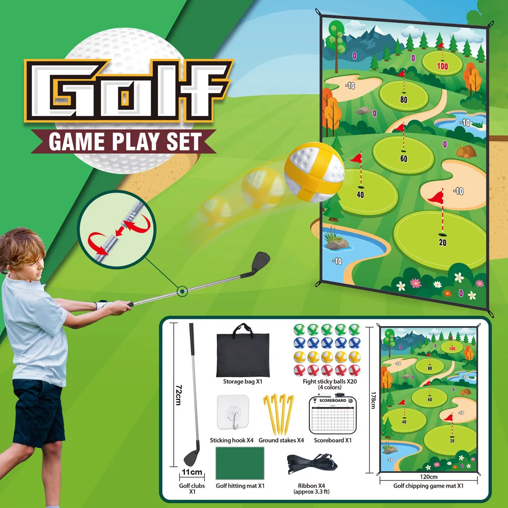 Golf Game Play Set Double-sided PlayMat Set Golf Clubs Toys  Sports Game  Chipping Game Toys For Children Indoor And outdoor