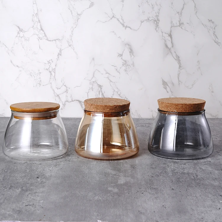 Bamboo lid glass jars heat resistant glass candle jar glass jar storage coffee pot round wooden lid