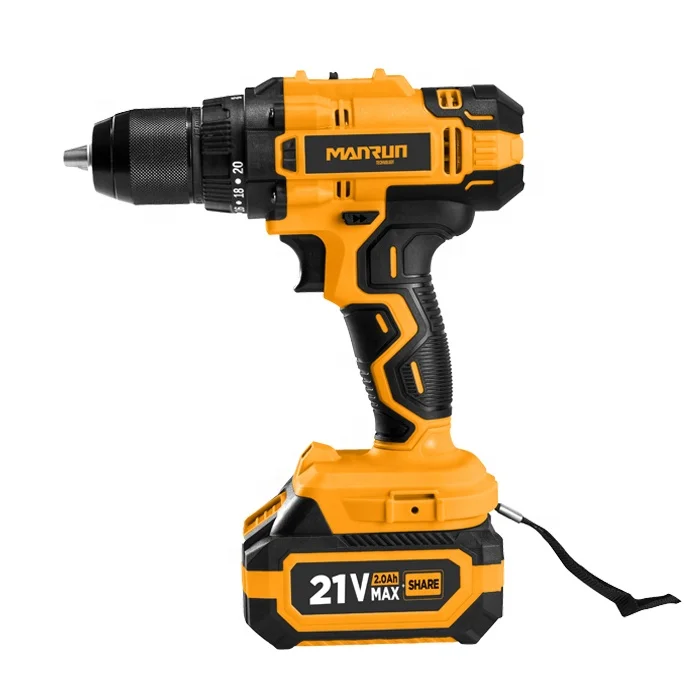 MANRUN 13mm Lithium Impact Power Drills Cordless Hammer Drill Driver 21V Battery Heavy Duty Drills