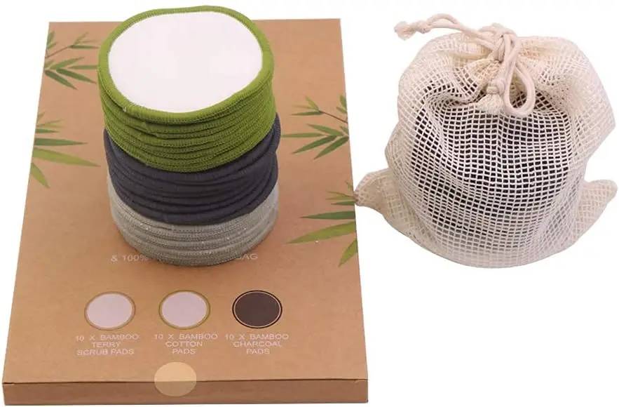 Super September Organic Bamboo Cotton Reusable Makeup Remover Pads Washable Eco-friendly Natural Bamboo Cotton pad