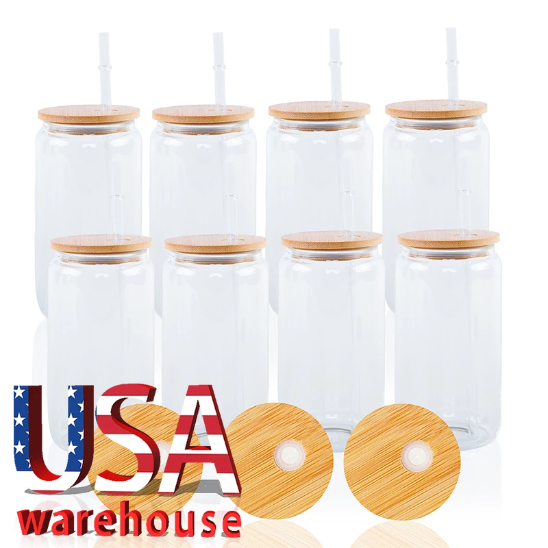 Usa Warehouse Custom 16Oz 20 Oz Soda Beer Jars Can Shaped Double Walled Snow Globe Frosted Glass Cup With Lids And Straws