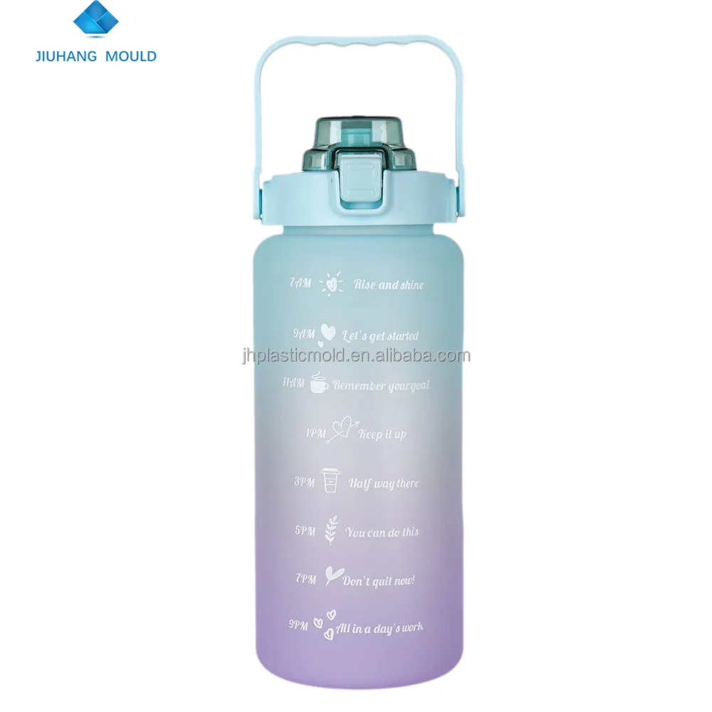 Colorful 2L Motivational Plastic Sport Bottle gallon Straw water bottle with Time Marker 2000ML