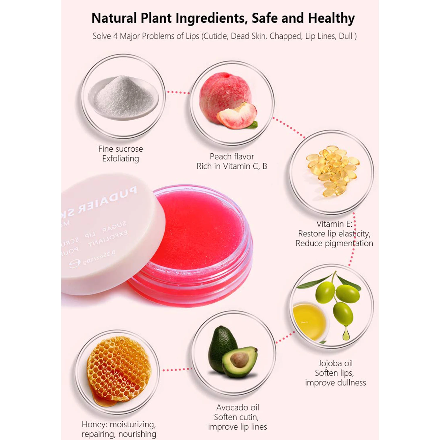 Hot Selling Moisturizer Brightening Dark Lips Gentle Exfoliation Peach Lip Scrub for Smokers Lips Treatment