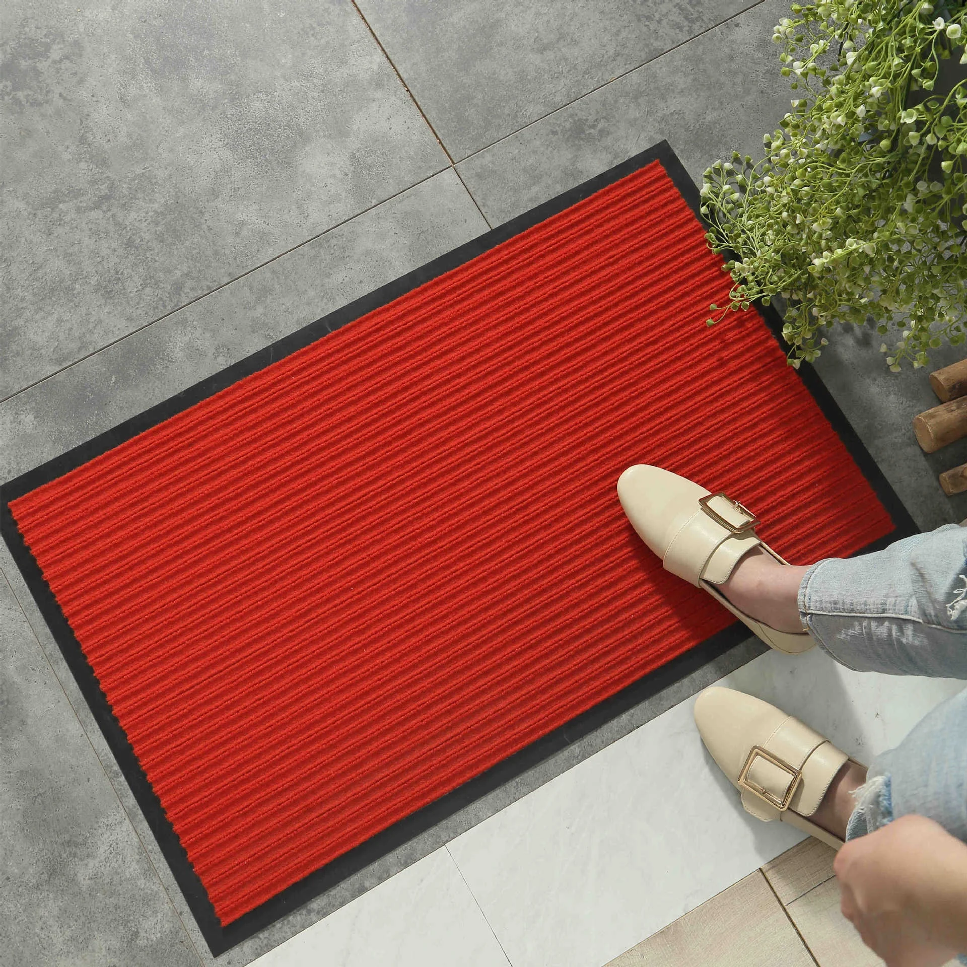 Outdoor Polyester Double Stripe Rib Doormat Anti Slip Door Mat Entrance PVC Floor Mat