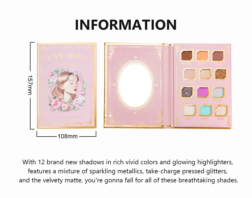HANDAIYAN Wholesale 12 Colors Eyeshadow Palette Glitter Matte Classical High Pigment Vegan Makeup Cosmetic