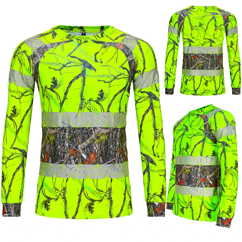 High Visibility Construction Heat Transfer Reflective Tapes Long Sleeve Workwear Hi Viz Safety Shirt Camouflage  Clothing