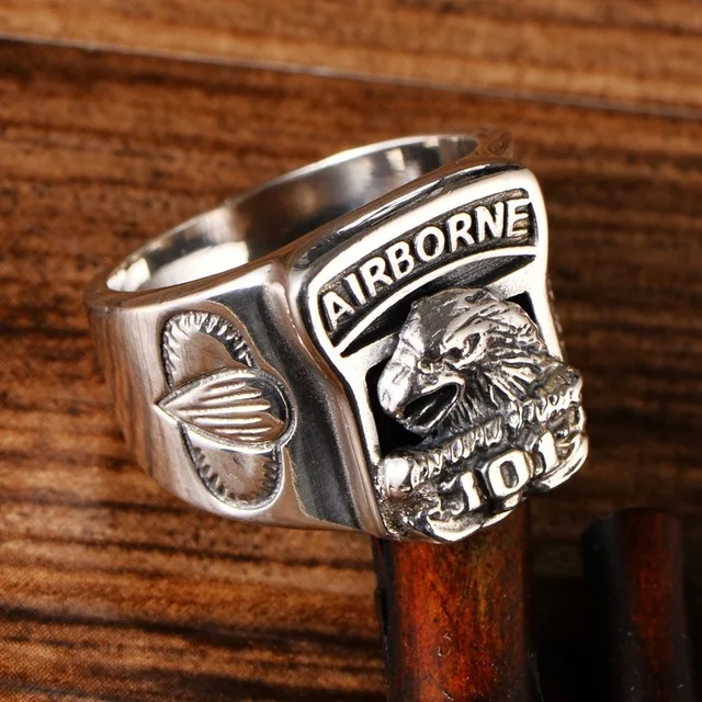 Fashion personalized jewelry mens rings U.S. airborne army solid 925 sterling silver vintage eagle ring for men