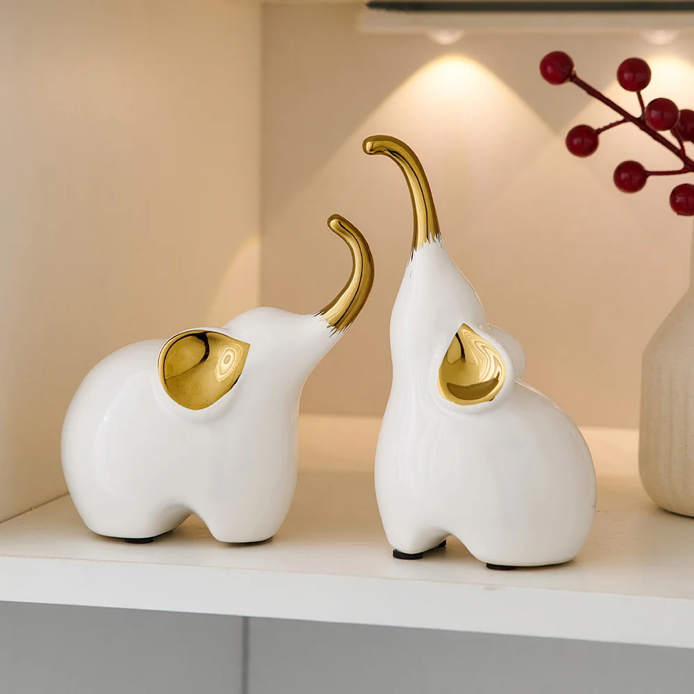 Aesthetic Elephant Sculpture  Figurines Modern Home Decor Ceramic Crafts Indoor Statue Room Decoration Animal Figure Gift