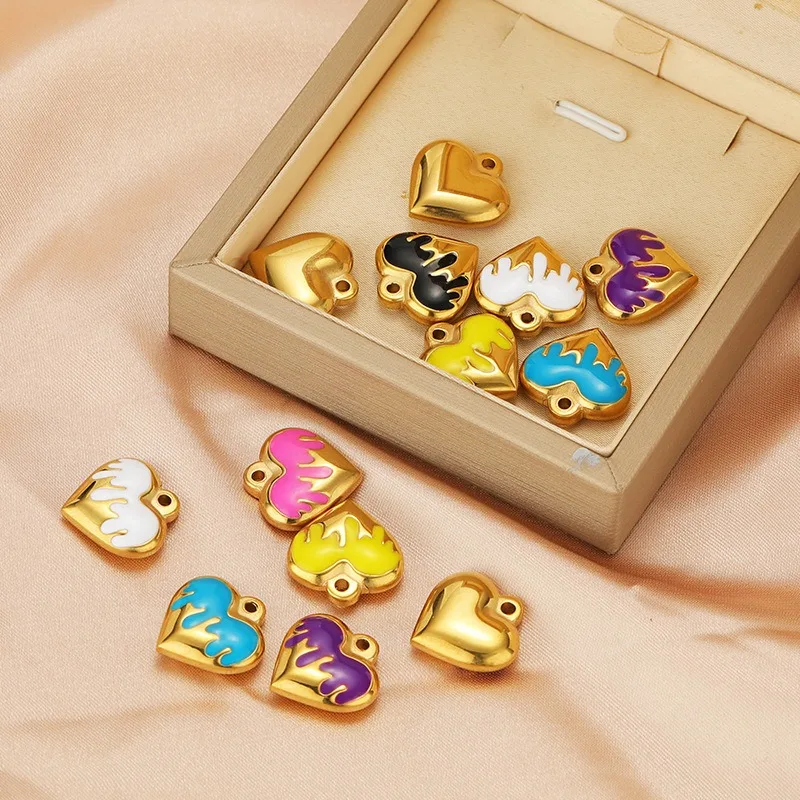Gold Filled Stainless Steel Heart Charm Enamel Heart Pendant Oil Driiping Pendant Charm For Jewelry Making