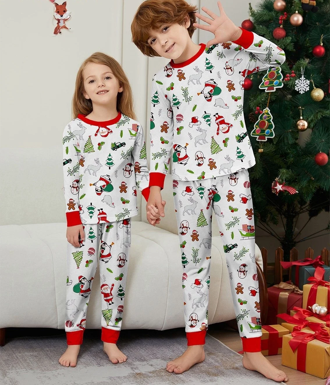 New Arrival Cartoon Print Parent and Kids Christmas Clothing Matching Family Holiday Pajamas for Christmas