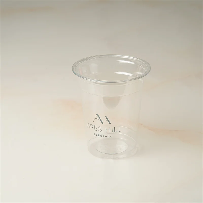 12oz Plastic Cups Customized Print Clear PET Cup with Flat Lid
