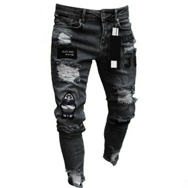 Custom Men Pants Denim Pants Wholesale Breathable Skinny Fitting Streetwear Clothing Patch Denim Low Rise Skinny Jeans