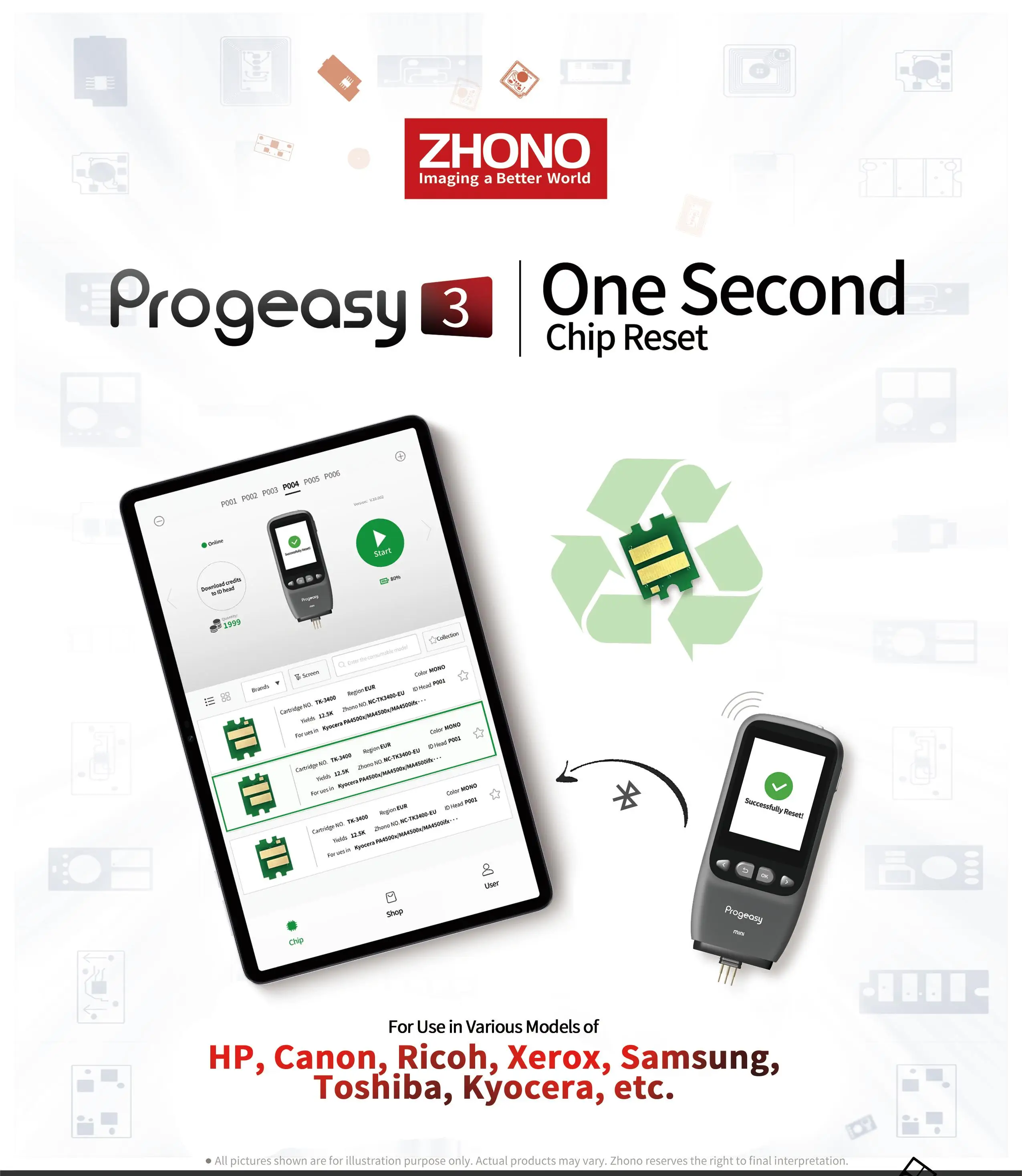 Чип Zhono, программатор Progeasy 3,0 для HP Canon Xerox Samsung Toshiba Kyocera Ricoh, устройство сброса