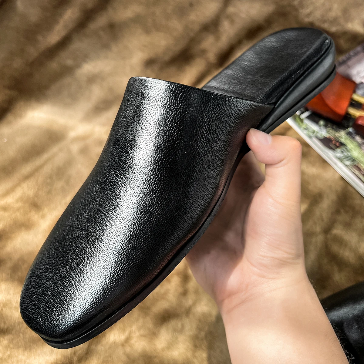 2025 Men Outdoor Half Slippers Business Dress Slip-On Casual Genuine Leather Shoes Wholesale