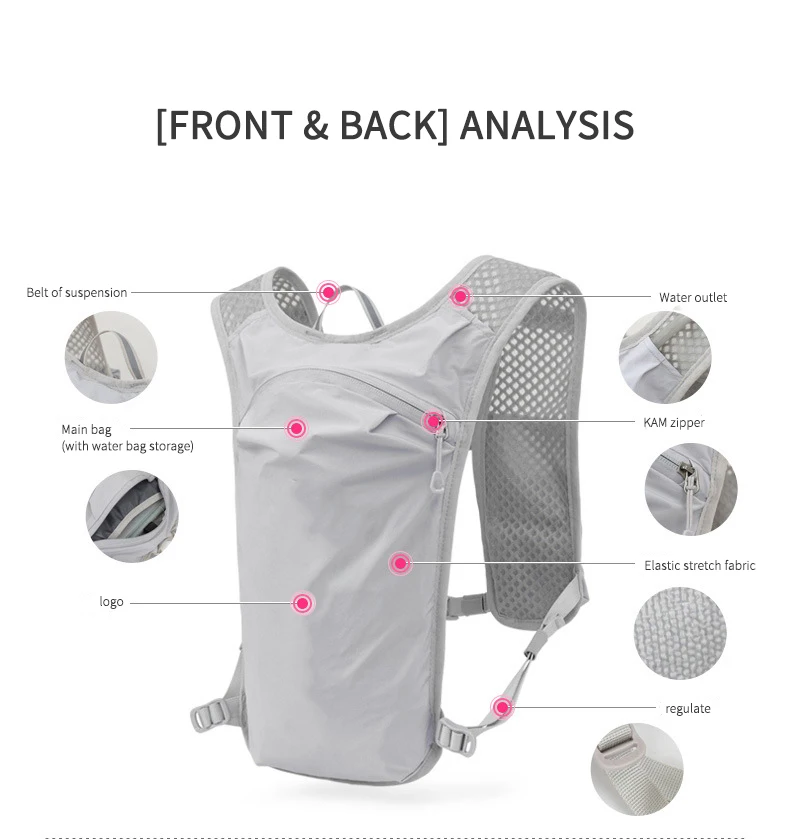 Lightweight Nylon Outdoor Hydration Backpack Hydration Vest Bag for Cross-country Marathon Riding Running for Men and Women