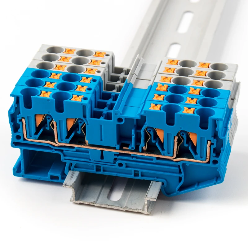 Fast Wiring Connector DIN Rail Terminal Block PT4-QUATTRO Blue Spring Connection Push In Conductors Wire Connector