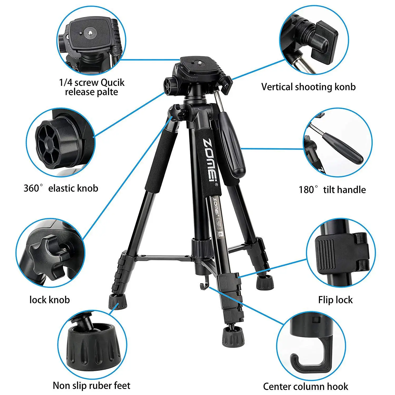 
ZOMEI Q222 camera tripod for smartphone, digital SLR camera projector 