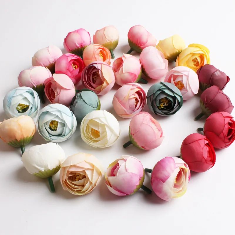 Silk Tea Rose Bud Head Artificial Flowers For Home Wedding Decoration DIY Wreaths Material Gifts Scrapbooking Craft