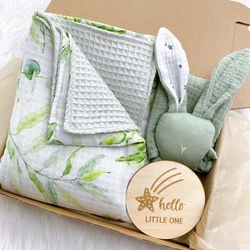 Customized Design Waffle Cotton Muslin Swaddle Blanket Set 100%GOTS Cotton Baby Swaddle Muslin Blanket Gift Set