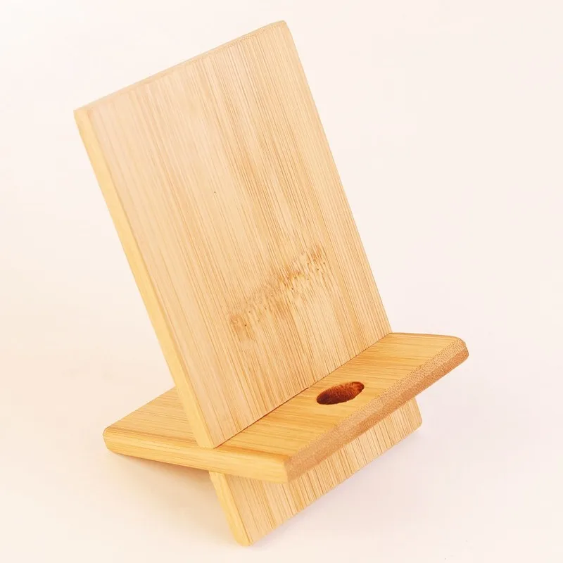 New bamboo charger and stand for mobile cell phone and tablet table holder with logo
