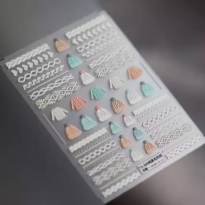 5D New Craft Nail Stickers Winter Sweater Charm Design Acrylic Engraved Nail Sticker Self-adhesive Manicures Foils