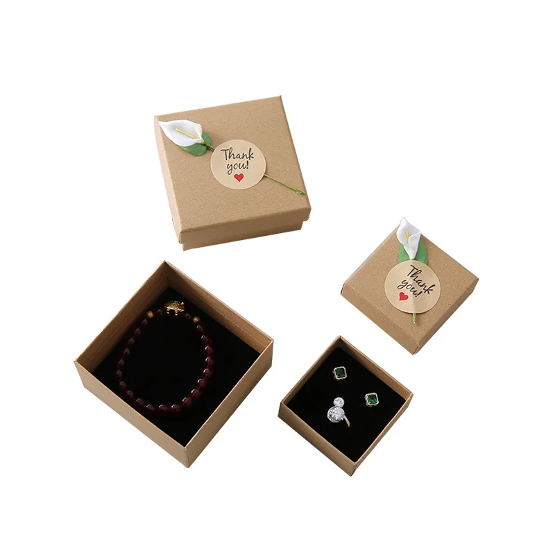 Spot Wholesale Kraft Paper Jewelry Box Sunflower Applique Heaven and Earth Cover Handheld Bag Set