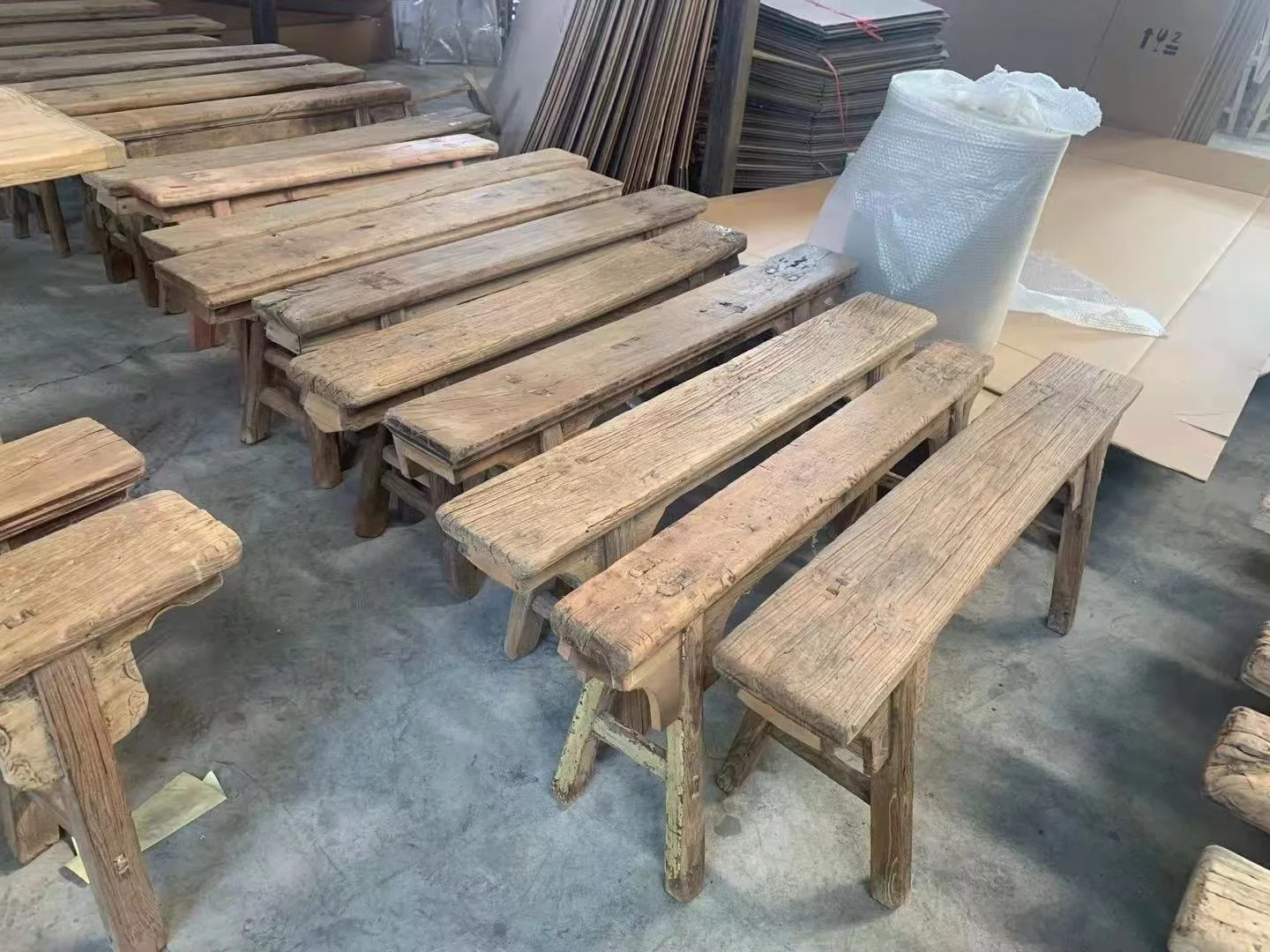 Chinese antique vintage rustic natural original recycled elm slab wood outdoor bench