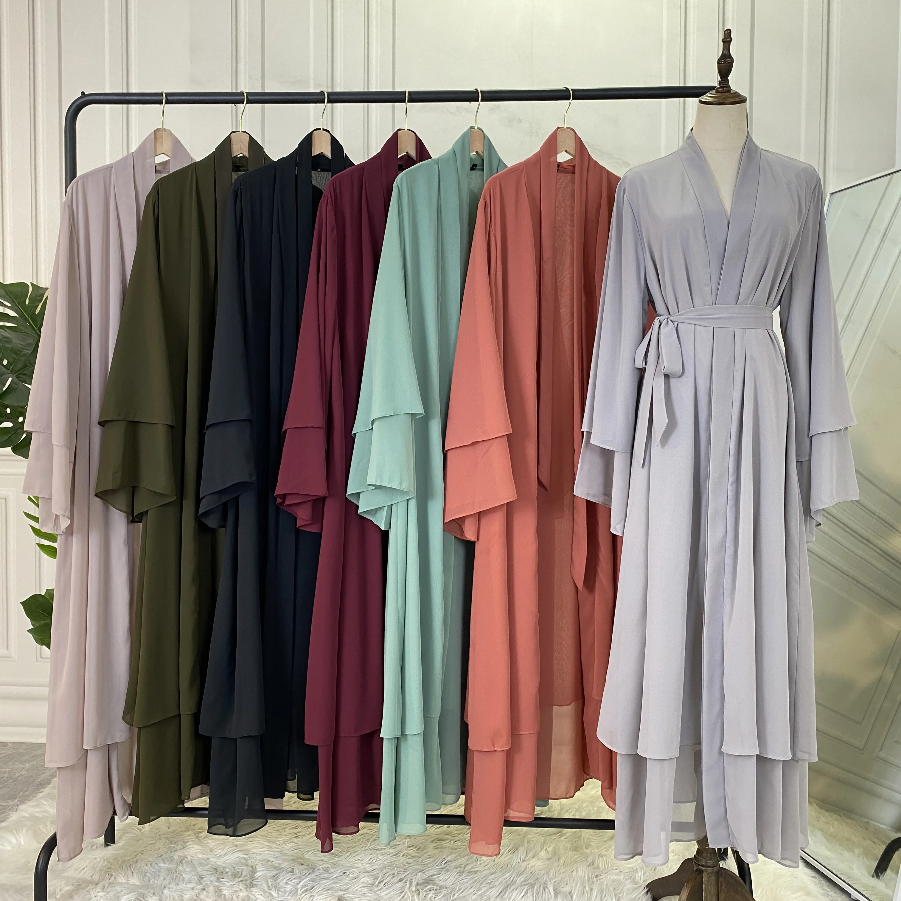2022 Hot-sale Dubai Fashion Women Muslim Solid Long Sleeve Casual Cardigan Dress Islamic Ladies