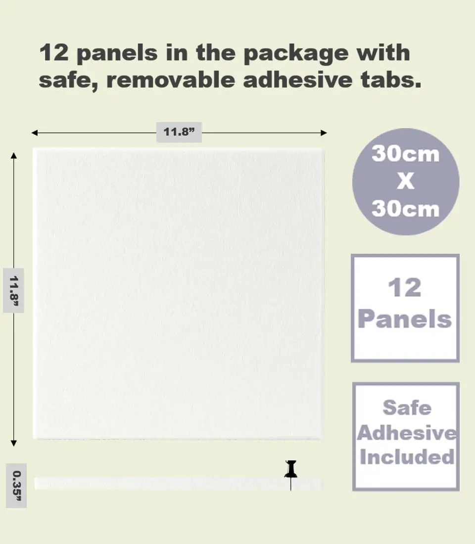 Large Cork Board  -  12  Felt Wall Tiles with Safe Removable Adhesive Tabs for Home Office