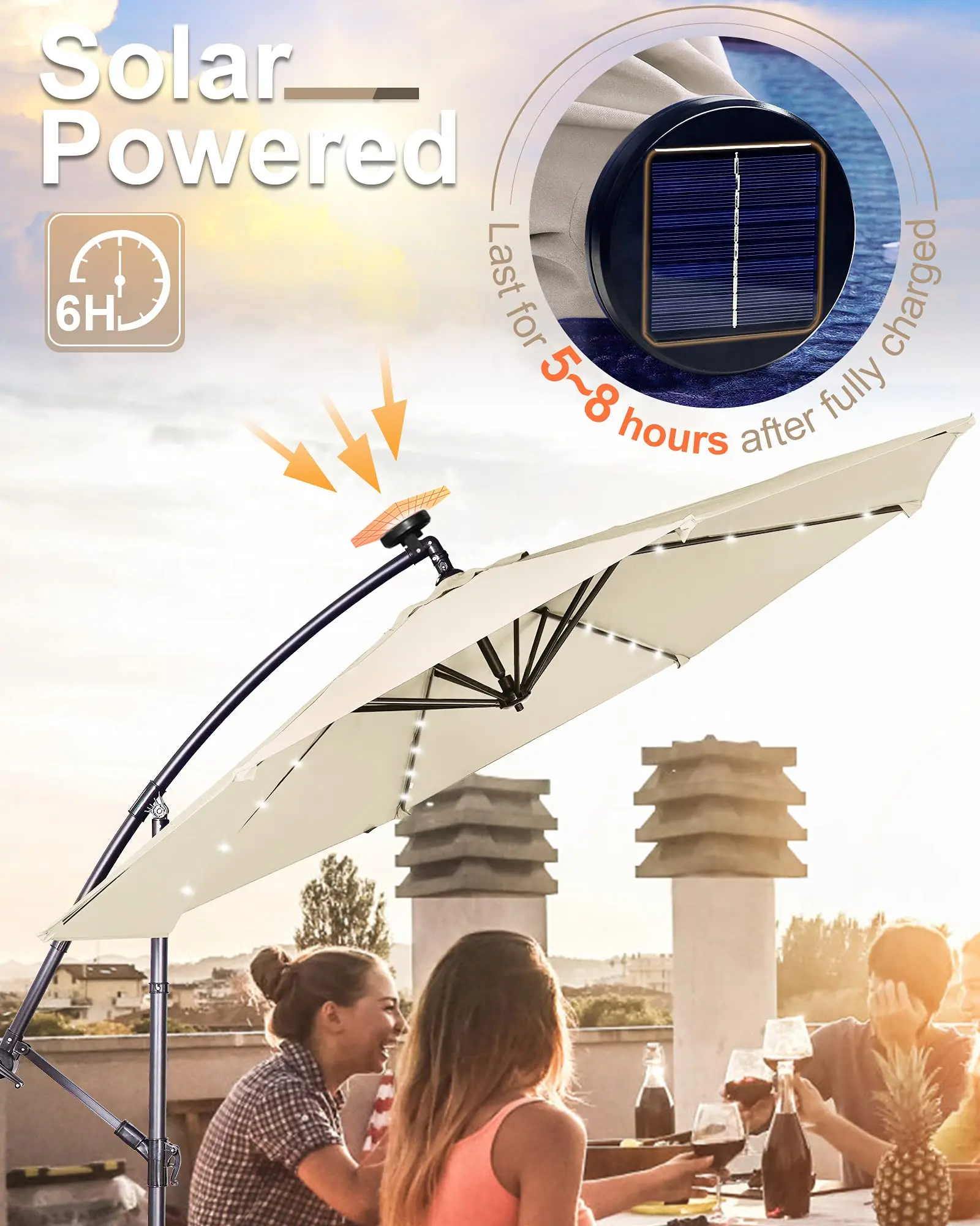 Beach Outdoor Cantilever Umbrella 10FT Outdoor Umbrellas Patio with LED Lights