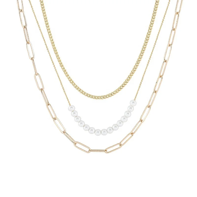 3 Layered Pendant Long Necklace Choker Pearl Chain Necklace Customs Pendant Initial Letters Stainless Steel  Pendant for Women