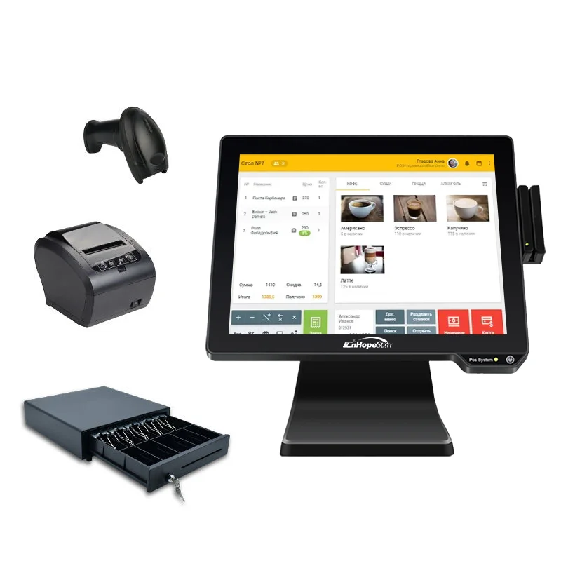 All In One Dual Screen Pos System In Win/android Pos Cash Register With Capacitive Touch Screen And Thermal Printer