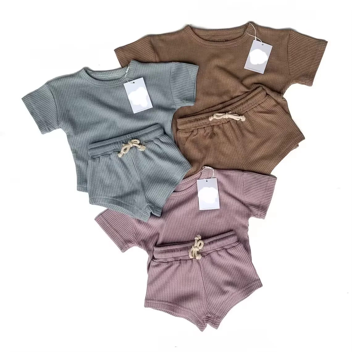 Baby Boys and Girls Summer Waffle sets Toddler Organic Cotton Modern Top & Bottom 2pcs Set