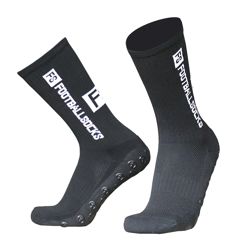 Custom logo football plain black unisex sports cotton anti slip soccer grip socks