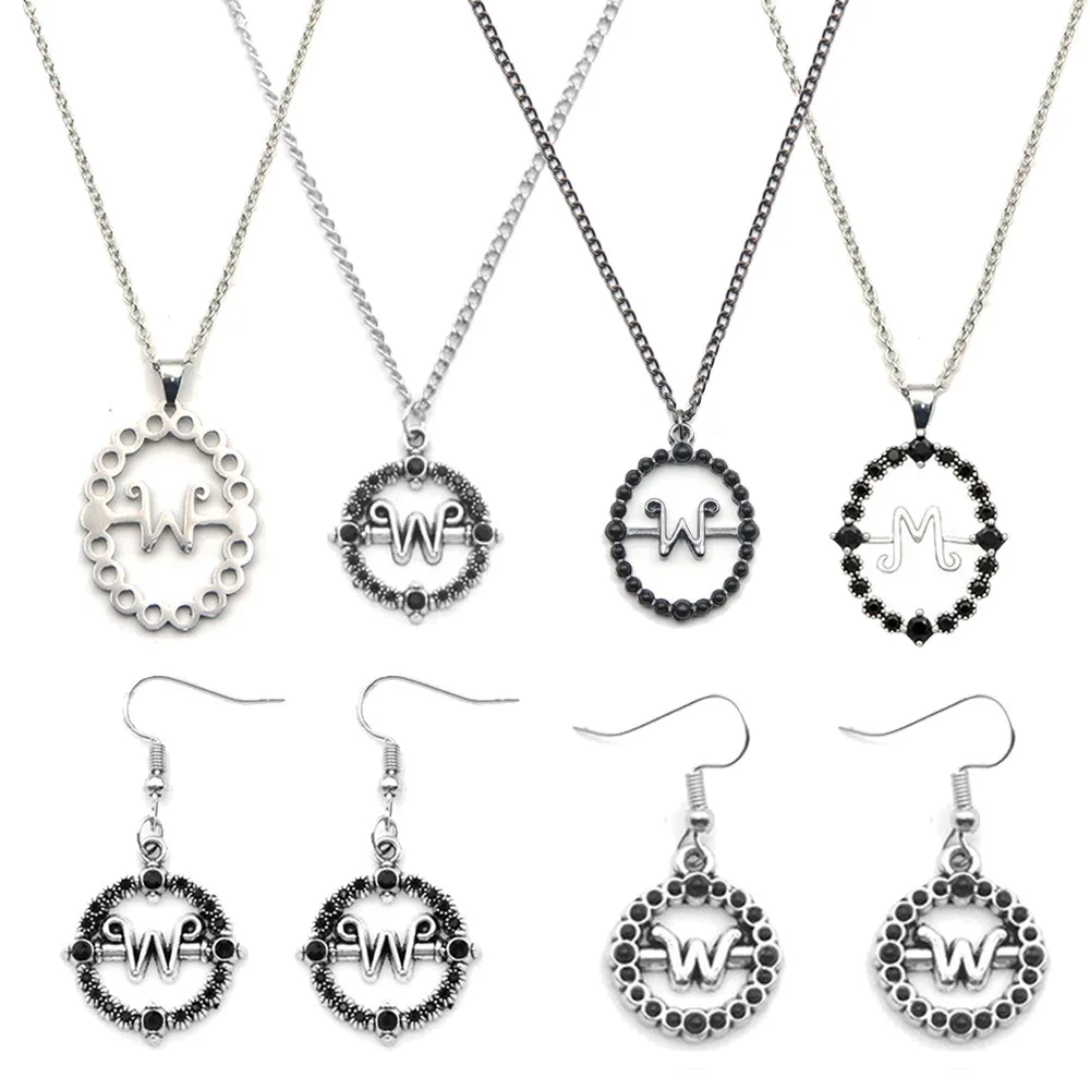 Fashion Jewelry Wednesday Necklace Wednesday Letter W Adams Family Movies Earrings Pendant Necklace For Women