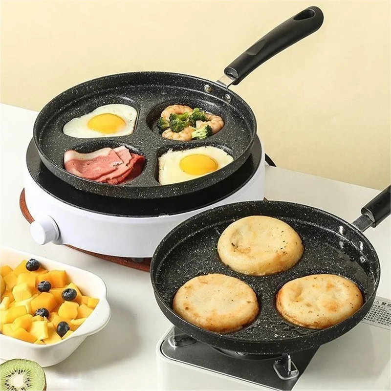 2024 New 3/4 Grid Loving Heart Non-stick Breakfast Frying Pans Flat Bottom Grill Pan Egg Burger Omelette Frying Pan