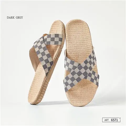 Women Indoor House Slippers Summer Linen Silent Sweat Absorption Slides Fluffy Cross  Female Flax Belt Bedroom Home Casual Shoe