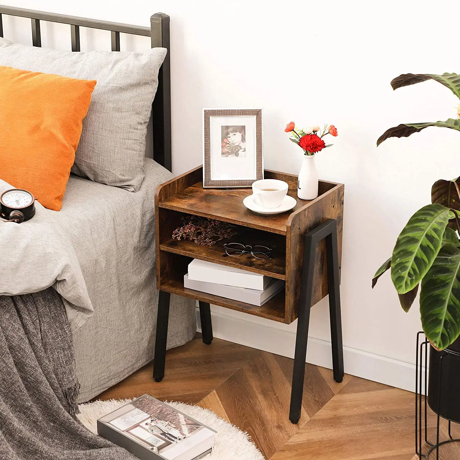 
End Table 23.6 Inch High Side Table for Small Spaces with 2 Open Front Storage Compartments Night Stand 