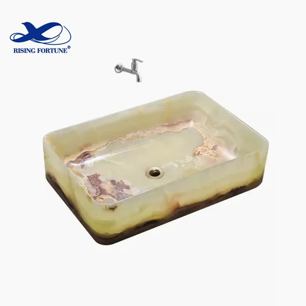 RF Cheap Natural Green Onyx Marble Stone Wash Basin Polished Oval Drum For Bathroom