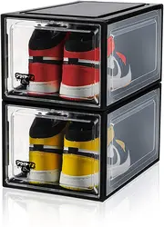 Fashion Acrylic Plastic Magnetic Side Open Stackable Folding Clear Display Shoe Storage Box For Organizer Basketball Sports Shoe