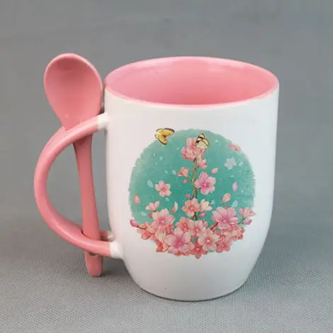 
Factory price Ceramic Coffee Sublimation Mug with Spoon Personalize Blank Ceramic Spoon Mugs for Sublimation with White Box 