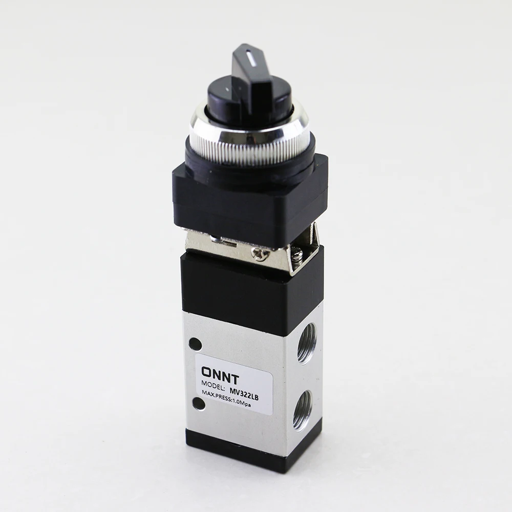 MV322PPL M322 Series 3/2 Way 1/4 Inch Selector Type Control Set Black Air Pneumatic Mechanical Valve Push Button Valve