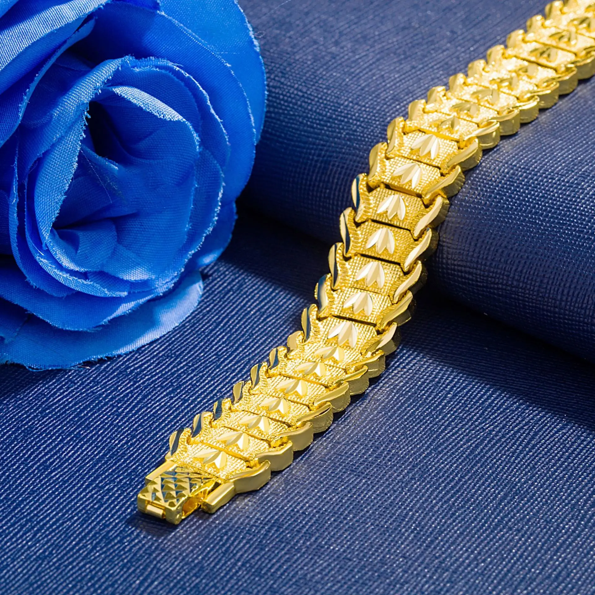 Оптовая продажа европейский браслет-цепочка для монет 24 карат желтое золото латунь Дубай широкий браслет часов с цветами ювелирные изделия Pulsera